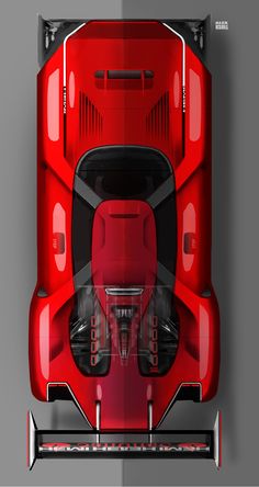 an overhead view of a red sports car