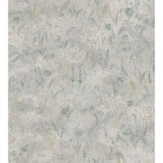 a wallpaper with flowers and plants painted on it's side, in shades of grey