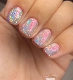 Pandora Chrome – MagpieBeautyUSA Chrome Flakes Nails, Chrome Unicorn Nails, Opal Nails Acrylic, Pink Irridecent Design Nails, Colorful Glitter Nails, Holo Chrome Nails, Glitter Chrome Nails, Little Kid Nails, Multicolor Glitter Nails