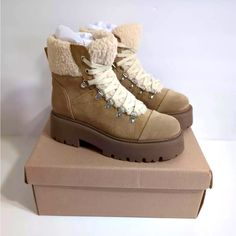 Without Box I Can Bundle Deal Size 7 Beige Leather Platform Boots For Winter, Winter High-top Beige Platform Boots, Beige High-top Platform Boots For Winter, Beige Leather Lace-up Winter Boots, Winter Beige High-top Platform Boots, Beige Leather Lace-up Boots For Winter, Cream High Ankle Lace-up Boots For Winter, Beige Round Toe Winter Booties, Cream Ankle-high Lace-up Winter Boots