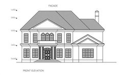 an architectural drawing of the front elevation of a house