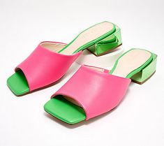 Give your everyday style a boost with these leather block-heel sandals. From Cecelia New York. Pink Sandals Heels, Colorful Shoes, Heeled Sandal, Leather Block Heels, Block Heels Sandal, Thong Sandals, Heeled Sandals, Green Fashion, Heel Sandals