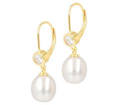 A cubic zirconia Diamonique simulated diamond and a cultured freshwater pearl team up together to create these earrings that offer understated elegance and classic beauty. From Honora. Classic Cubic Zirconia Earrings With Elegant Design, Classic Cubic Zirconia Jewelry With Pearl Drop, Classic White Pearl Earrings With Cubic Zirconia, Classic White Cubic Zirconia Pearl Earrings, Formal Cubic Zirconia Earrings With Pearl Charm, Formal Earrings With Pearl Charm And Cubic Zirconia, Formal Pearl Charm Earrings With Cubic Zirconia, Formal Pearl Earrings With Cubic Zirconia And Pearl Charm, Classic Cubic Zirconia Pearl Earrings For Gifts