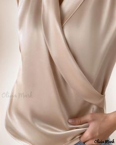 Olivia Mark - Satin Ruched Overlap Tank Elegant Wrap Top In Solid Color, Elegant Wrap Top, Elegant Fitted Tops With Folds, Elegant Blouse With Folds For Spring, Olivia Mark, Apricot, Chic Outfits, Satin, Clothes