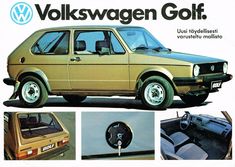 an advertisement for the volkswagen golf car with pictures of it's interior and dashboard