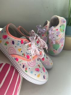 Get ready for these fantastic and original hand-painted sneakers. You can choose any design you want. They are made of canvas with a rubber sole, available with either laces or Velcro closure. Suitable for both kids and adults. You can also choose your favorite colors. Send me a message, and we'll optimize the details of your order to ensure you get the sneakers you love the most. Cute Multicolor Low-top Sneakers, Playful Multicolor Sneakers With Rubber Sole, Playful Low-top Sneakers With Rubber Sole, Cute Canvas Shoes With Round Toe, Cute Low-top Canvas Shoes With White Sole, Playful Lace-up Sneakers For Spring, Summer School Lace-up Canvas Shoes, Fun Lace-up Sneakers For Spring, Fun Lace-up Spring Sneakers