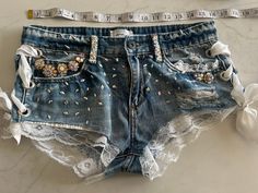 This listing is for custom shorts. Please send me a message after purchase with details and sizing.  Note: Custom orders can take 1-2 weeks to complete Customized Shorts, Low Waisted Shorts, Shorts With Lace, Oc Outfits, Low Rise Shorts, Fashion Sketch, 2000s Fashion Outfits, Oc Ideas, Short Waist