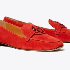 Brand New Tory Burch Women Sz 7 Metal Miller Loafers Bright Red Suede 78741 Free Shipping The First Loafer From Our Iconic Collection, The Miller Loafer Is Designed For Ultimate Comfort. Crafted In The Softest Suede, It Features A Lightly Cushioned Insole And Brushed Gold Hardware. 0.6" (15 Mm) Stacked Heel Soft Suede Upper Leather Lining With Cushioned Footbed Buffed Leather Outsole Made In Brazil Style Number 78741 Classic Red Sole Slip-on Flats, Classic Slip-on Flats With Red Sole, Loafers With Red Sole And Flat Heel For Work, Elegant Red Low Heel Flats, Elegant Red Flats For Fall, Elegant Red Almond Toe Flats, Red Sole Pointed Toe Loafers For Work, Classic Red Closed Toe Flats, Pointed Toe Loafers With Red Sole For Work