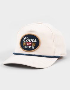 American Needle Coors Banquet Snapback Hat. Embroidered Patch On Front. Brim Rope Detail. Slightly Curved Bill. Adjustable Snapback Closure. 100% Cotton. Imported. Cream 5-panel Summer Hat, Adjustable Cream Hat With Embroidered Logo, Beige Summer Hats With Embroidered Logo, Cream 5-panel Snapback Hat, Cream 5-panel Adjustable Snapback Hat, Cream Casual Hat With Flat Bill, Beige 5-panel Hats For Spring, Casual Cream Flat Bill Hat, Adjustable Snapback Hat With Embroidered Logo For Summer