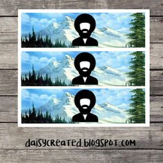 three pictures of people with trees and mountains in the background, one has a man's face painted on it