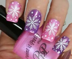 75+ Stunning Winter Nail Art Designs for the Christmas Holidays - HubPages Purple Nails For Winter, Square Dip Nail Designs, Purple New Years Nails, Winter Purple Nails, Purple Xmas Nails, Pink And Purple Nails Designs, Holiday Nails Pink, Purple Christmas Nails