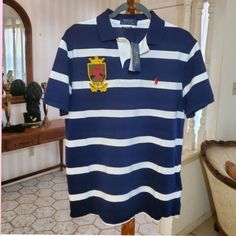 Polo Ralph Lauren Polo Navy Stripe Cresogo Shirt *New With Tags *Attention *Custom Slim Fit Polo Rugby Shirt, Crest Logo, Polo Classic, Polo Ralph Lauren Shorts, Logo Shirt, Ralph Lauren Long Sleeve, Ralph Lauren Polo Shirts, Ralph Lauren Shorts, Rugby Shirt