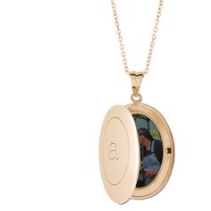 Made of stainless steel, with your choice of silver, gold or rose gold finish. Oval Locket measures 1.2 x 0.9, photo insert measures 0.9 x 0.6. Heart Locket measures 1.07 x 1.09, photo insert measures 0.8 x.85. Engraving available on front side only. Photos already sized and inserted inside. Comes with 18 coordinating chain and gift box. Imported. Personalized in USA Oval Locket Necklace For Personalized Gifts, Rose Gold Locket Jewelry For Personalized Gift, Gold Oval Locket Necklace For Personalized Gift, Gold Oval Pendant Locket Necklace For Personalized Gift, Oval Gold Locket Necklace For Personalized Gift, Engraved Rose Gold Locket Necklace With Round Pendant, Oval Yellow Gold Locket Necklace For Personalized Gift, Engraved Rose Gold Round Pendant Locket Necklace, Personalized Oval Yellow Gold Locket Necklace