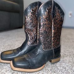 Never Worn Before, Size 9 In Women’s. Bought Originally For $350. Leather Material, Heel Height (1”-2”), Half-Calf Length Elegant Round Toe Boots For Rodeo, Black Boots With Leather Sole For Rodeo, Black Western Boots For Formal Occasions, Formal Western Boots With Square Toe, Black Round Toe Boots For Western-themed Events, Black Square Toe Boots For Western-themed Events, Black Mid Calf Western Boots, Black Rodeo Boots With Reinforced Toe, Black Western Boots With Reinforced Heel