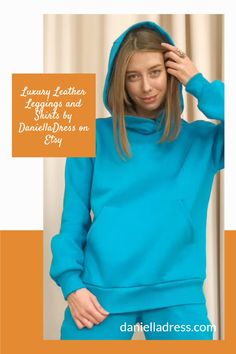 Cozy Fleece-Lined Hoodie, Custom Length Hooded Sweatshirt Kangaroo pocket, Fall Winter Warm Loungewear Hoody Cold Weather Pullover 16 Lined Hoodie, Leather Leggings