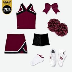 Purple And White Cheer Uniforms, Cheer Uniforms All Star, Maroon And White Cheer Uniform, Maroon Cheer Uniforms, Kids Cheering, Youth Cheer, Practice Wear