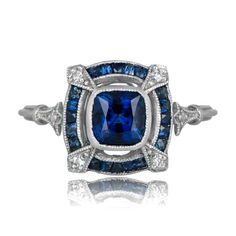 1.80ct Sorrento Blue Engagement Ring - Estate Diamond Jewelry Luxury Cushion Cut Sapphire Diamond Ring, Sapphire Platinum Diamond Ring Cushion Cut, Sapphire Cushion Cut Diamond Ring In Platinum, Platinum Sapphire Cushion Cut Diamond Ring, Gia Certified Cushion Cut Sapphire Ring In Platinum, Luxury Square Cut Sapphire Ring, Gia Certified Cushion Cut Sapphire Ring, Cushion Cut Gia Certified Sapphire Ring, Blue Sapphire Ring In Radiant Cut Platinum