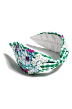 Add an elevated touch to your summer hairstyles with Shiraleah's Embellished Check Wide Headband. With its bright gingham colors and intricate embroidered bead designs, this chic and trendy headband will be your new favorite summer accessory. Pair with other items from Shiraleah to complete your look! Trendy Headbands, Green Hats, Wide Headband, Summer Accessories, Bead Designs, White Fabric, White Fabrics, Lifestyle Brand, Green And White