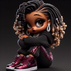 a doll is sitting on the ground with her hair in braids and shoes,