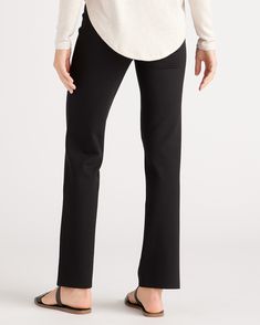 If dress pants and yoga pants had a kid - this would be it. The stretchy, performance knit makes these pants equally appropriate for work or the couch.  | Quince | Women's Ponte Straight Leg Pants in Black, Ultra-Stretch Versatile Pant, Size Small, Rayon Lean Style, Straight Legged Pants, Squat Proof Leggings, Silk Tee, Straight Leg Pant, Travel Pants, Perfect Pant, Fun Pants, Ponte Pants