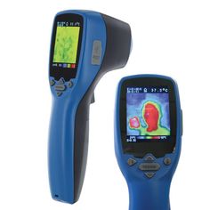 an image of thermometer and infrared scanner on a white background