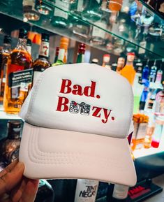 Bad and Boozy Embroidered Trucker Hat Embroidered Custom Hats Bachelorette Hat Party Vacation Vibes Old Fashioned  Foam trucker hat, 5 panel with a snap back closure, Otto brand  Choose your hat color and thread colors to make it yours!  Handmade in Plano, Texas.