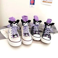 Kuromi Inspired Black and White Canvas High-Top Sneakers Shoes – PeachyBaby Shoes Kawaii, Stile Harry Potter, Hello Kitty Shoes, Cartoon Shoes, Anime Devil, Black And White Canvas, White Canvas, Sneakers Shoes, Sock Shoes