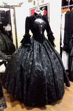 Gothic Black steampunk vampire Wedding Dresses Victorian Lace Bridal Ball Gowns Flare Long Sleeve Wedding Dresses Victorian, Gothic Ball Gown, Bridal Ball Gowns, Steampunk Vampire, Dresses Victorian, Vampire Wedding, Black Steampunk, Vampire Dress, Victorian Wedding Dress