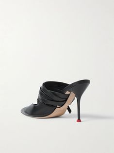 ALEXANDER MCQUEEN Buckle-embellished leather mules | NET-A-PORTER Designer Calf Leather Mules With Single Toe Strap, Leather Double Strap Sandals With Wrapped Heel, Evening Mules With Leather Sole And Single Toe Strap, Luxury Leather Mules With Single Toe Strap, Elegant Leather Mules With Heel Loop, Designer Calf Leather Sandals With Wrapped Heel, Evening Leather Mules With Wrapped Heel, Black Leather Double Strap Heels, Leather Mules With Ankle Strap For Evening