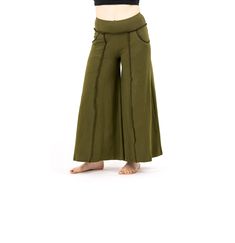 Palazzo style pant, fitted at waist via elastic, flows out in an A-shape. Stretchy and comfortable. Looks like a skirt, comfortable like a pant. Free flowing and wonderful to dance in. These are made with the overlock stitch detail which is an unfinished rough stitch look.! Our new model has a shorter inseam then our usual Boho Pant, which means you can wear it ankle length, or longer. read the measurements and reach out if you have any questions. The deep generous pockets make these the ultimat Non-stretch Full Length Green Cargo Pants, Versatile Cotton Harem Pants With Pockets, Versatile Cotton Wide Leg Full-length Pants, Versatile Full-length Cotton Wide Leg Pants, Versatile Full Length Cotton Wide Leg Pants, Versatile Wide Leg Full Length Cotton Pants, Green Full Length Bottoms With Side Pockets, High Waist Relaxed Fit Pants With Comfort Waistband, Green Full-length Pants With Side Pockets