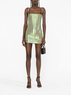 The Attico pailette-embellished Mini Dress - Farfetch Studio 54 Fashion, Ibiza Dress, Silver Mini Dress, Fendi Dress, Green Cocktail Dress, Birthday Inspo, Ibiza Fashion, The Attico, Studio 54