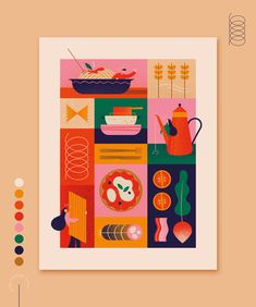 a colorful poster with various items on it