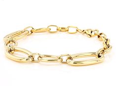 Sophisticated Steel® gold stainless steel oval link bracelet. Measures approximately 7/16 of an inch in width and has a lobster claw clasp. Gold Stainless Steel Oval Link Bracelets, Elegant Stainless Steel Bracelets With Cable Chain, Elegant Stainless Steel Cable Chain Bracelets, Elegant Stainless Steel Cable Chain Bracelet, Elegant Stainless Steel Paperclip Bracelet, Elegant Stainless Steel Oval Link Chain Bracelet, Modern Gold Oval Link Bracelet With Polished Finish, Modern Oval Gold Bracelet For Everyday, Modern Oval Tarnish Resistant Bracelets