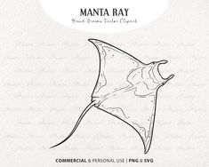 a drawing of a manta ray in black and white with the words commercial & personal use