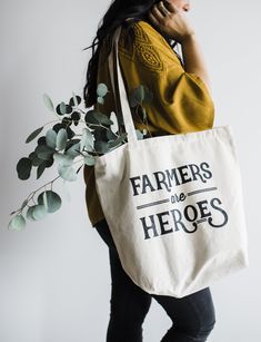 Carry it with you in style! With unique typography in crisp black ink, this modern oversized canvas bag is perfect for running to the farmers market, grocery, library, or local boutique! Made with love by The Oyster's Pearl in our Ohio studio. Free shipping to all U.S. residences. #farmers #farmersareheroes #totebag #theoysterspearl #farmer #farmersmarket #graphicdesign Recycle Design, Recycle Tote Bag, Recycled Tote, Girls Tote, Oyster Pearl, Reduce Reuse Recycle, Garden Girls, Reuse Recycle, Big Bags