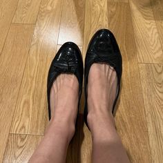 Chanel Black Ballet Flats Patent Toe Size 37.5 Bottoms Resoled For Extra Protection Black Ballerina Flats, Shoes Chanel, Black Ballerina, Black Ballet, Black Ballet Flats, Flat Color, Ballerina Flats, Chanel Black, Chanel Shoes