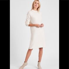 Merino Wool Blend. Premium Material So Soft. White. Wore Once, Looks Brand New. White Midi Sweater Dress For Fall, Chic White High Neck Midi Dress, Chic Cream High Neck Dress, Chic High Neck Cream Dress, White High Neck Midi Dress For Fall, Chic Winter White Sweater Dress, Chic Midi Sweater Dress For Daywear, Chic Long Sleeve Winter White Dress, Chic Winter White Spring Dress