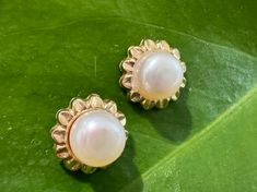 Vintage 14k Solid Gold and Genuine Pearl Flower Post Earrings Description: These Vintage 14k Solid Gold and Genuine Pearl Flower Post Earrings feature a classic design with natural white pearls set in elegant 14k solid gold. The earrings weigh 1.23g, with each earring measuring 9.8mm in diameter and a pearl diameter of 6.4mm. The floral design adds a timeless charm, perfect for any occasion. Personalize it! Wear it alone for a bold, classic, minimalistic vibe or layer and stack with dainty to st Pearl Set, Pearl Flower, Accessories Jewelry Earrings, Turks And Caicos Islands, Accessories Jewelry, Ring Necklace, Pearl White, Post Earrings, Classic Design