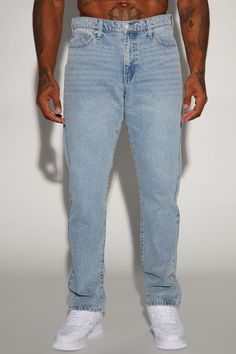 Available In Light Blue Wash. Straight Fit Rigid Denim 5 Pocket Body Zip Fly Button Closure Disclaimer: Due To The Wash Process Each Garment Is Unique. 100% Cotton Imported | Mens Dean Straight Jeans in Light Blue Wash size 34 by Fashion Nova Jeans Light, Straight Jeans, Dean, Fashion Nova, Mens Jeans, Light Blue, Blue