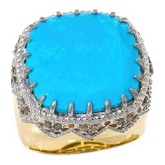 Elevate your style with the Rarities Gold-Plated Turquoise-Color Magnesite and Diamond Ring. This exquisite piece combines the vibrant allure of cushion-cut turquoise-color magnesite with the warm sparkle of champagne diamonds, creating a stunning cocktail ring perfect for any occasion.

- Size: 8
- Color: Gold
- Material: Stamped .925 sterling silver with gold plating
- Features: Cushion-cut turquoise-color magnesite (18mm), champagne diamonds (0.49ctw)
- Dimensions: Approx. 7/8"L x 7/8"W x 3/8 Luxury Blue Turquoise Ring For Wedding, Formal Fine Jewelry Turquoise Ring With Accent Stones, Formal Turquoise Multi-stone Rings, Luxury Blue Multi-stone Turquoise Ring, Formal Turquoise Ring With Accent Stones, Luxury Yellow Gold Turquoise Ring With Gemstone Accents, Luxury Turquoise Ring With Gemstone Accents For Anniversary, Formal Turquoise Rings With Gemstone Accents, Fine Gold Turquoise Ring With Diamond Accents