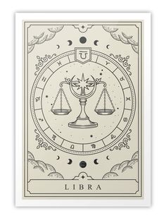 the libra zodiac sign in black and white, with an ornate design on it