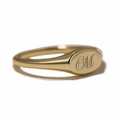 Our stunning oval signet ring is the perfect addition to any jewelry collection, with an unqiue engraving that brings a personal touch to this timeless piece. Thick layer of 14K Gold over Sterling Silver Hypoallergenic, lead and nickel free Made in NYC Side Oval width 8mm x Height 5mm Band Thickness 2mm #R009-G Oval Signet Ring, Classy Fonts, Script Initial, Engraved Ring, Magical Jewelry, Engraved Jewelry, Dream Jewelry, Engraved Rings, Signet Ring