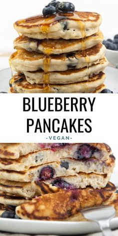 blueberry pancakes stacked on top of each other