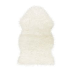 a white sheepskin rug is shown against a white background, with the fur on it's back