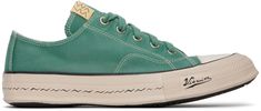 Low-top canvas sneakers in green. · Buffed leather cap toe · Lace-up closure · Logo patch at tongue · Eyelet vents at inner side · Logo embossed at cork insole · Buffed leather and suede lining · Logo and graphic printed at midsole · Treaded Vibram® rubber sole · Contrast stitching in white Supplier color: Green Top Shoes For Men, Leather Cap, Sneakers Blue, Green Shoes, Mens Green, Canvas Sneakers, Contrast Stitch, Top Shoes, Sneakers Black