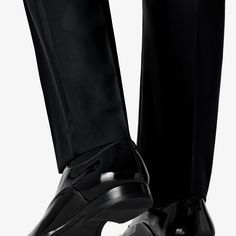 A proper tux isn't complete without a pair of classic black patent leather lace-ups. Thanks to their slim profile, our calf leather Blake-stitched shoes lend a contemporary finish to the traditional black-tie attire. Black Tie Attire, Brown Derby, Black Patent Leather Shoes, Black Oxfords, Black Tuxedo, Patent Leather Shoes, Shoe Tree, Black Socks, Brown Shoe