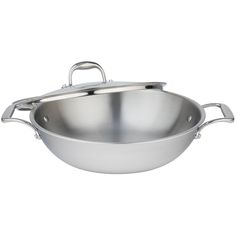 a large stainless steel pan with handles