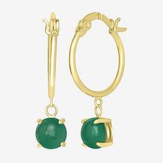 Included: 1 Pair of EarringsEarring Back: HingedShape: RoundStone Cut: RoundStone Millimeter Measurement: 6 Mm WidthMetal Color: YellowEarring Length: 26mmEarring Width: 6mmCare: Wipe CleanStone Type: 2 Genuine AgateEarrings Style: Hoop EarringsMetal: 14k Gold Over SilverCountry of Origin: Imported Yellow Gold Dangle Hoop Earrings With Gemstones, Classic Gold Hoop Earrings With Gemstone, Hoop Earrings With May Birthstone Gemstone, Green Gemstone Dangle Hoop Earrings, Hoop Earrings For Anniversary With May Birthstone, May Birthstone Gemstone Hoop Earrings, Elegant Round Hoop Earrings With Emerald, Anniversary Hoop Earrings With May Birthstone, Green Dangle Hoop Earrings For Anniversary