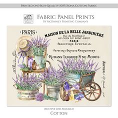 an advertisement with lavenders in buckets and other items