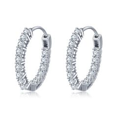 Dainty and dazzling, these hoop earrings lend a touch of sparkle to your look. Crafted in sterling silver, these earrings are available in three plating colors. The hoop earrings are a classic versatile choice for every woman. Carat Weight: 1.82 ctStone Size: 2 mmStone Type: Jeulia® StoneNumber of Stones: 28 Stone Color: Diamond WhiteStone Shape: RoundWeight: 1.97 gWidth: 2.34 mmHeight: 3.2 mmThickness: 2.35 mmMaterial: 925 SilverPlating Color: Silver Jeulia Jewelry, Small Silver Hoop Earrings, Sterling Silver Rings Set, Silver Ring Set, Sterling Silver Hoop Earrings, Sterling Silver Hoops, Online Earrings, Circle Earrings, White Sapphire